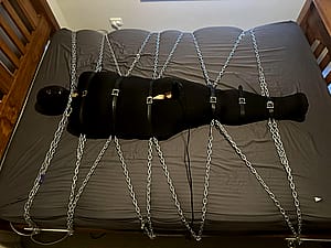 Hooded, plugged and put in a bondage sleepsack, chained to the bed and played reprogramming voice recordings (in the own voice) in a loop while they are forced to orgasm over and over again.'